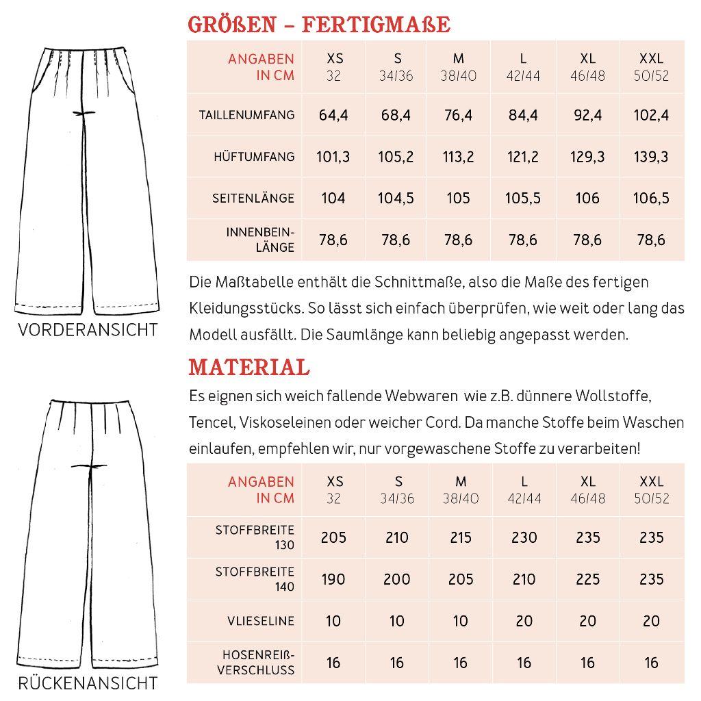 Papierschnittmuster Palazzohose Frau Miko XS-XXL